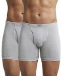 Jockey Men's Super Combed Cotton rib fabric Boxer Briefs with Front Fly, Ultrasoft and Durable concealed waistband (Pack of 2) 8008_Grey Melange_L