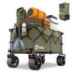 Sekey 200L Folding Festival Trolley with All-Terrain Extra Wide Wheels and Brake, Heavy-Duty Cart Loadable up to 150KG, Patented Four-Directional Foldable Design, Wagon for Beach Camping Garden, Khaki