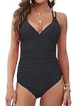 LAPHEE ROSE One Piece Swimsuit for Women Tummy Control Sexy Bathing Suit Ruched Swimwear Black XL