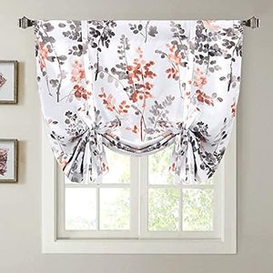 H.VERSAILTEX Blackout Tie Up Curtain - Thermal Insulated Balloon Curtain for Small Window Adjustable Kitchen Tie Up Curtain (Rod Pocket Panel, 42" W x 45" L, Floral Pattern in Grey and Coral)