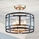 AGV LIGHTING CL016 Ceiling Light Fixture, Semi Flush Mount, 4-Lights Close to Ceiling Light, Ripple Glass Shade, Matte Black & Shiny Gold Metal Frame