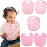 Budding Bear Premium Baby Feeding Bibs (Pack of 5) - Baby Bibs for Girls and Boys with 4 Adjustable Nickel Free Snap Buttons - 0 to 36 Months (Pink)