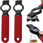 DUNLAGUE Soda Can Opener and Beer Bottle Opener Bartender with 4.2" Long Silicone Handle, Pop Top Can Tab Opener for Long Nails, Bottle Opener for Arthritic Hand and Seniors 2-Pack Red