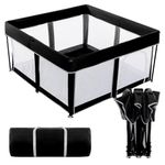 Lexixi ibao Foldable Baby Playpen,Collapsible Playpen for Babies and Toddlers, Extra Large Foldable Playpen for Baby, Baby Activity Center with Fence, Travel Play Pen (Black 50"×50")