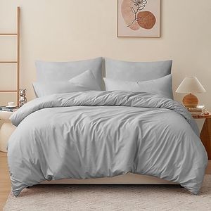 RUIKASI Funda Nordica Cama 150 - Funda Nordica Cama 135 Microfibra, Juego de Edredon 220 x 230, con 2 Fundas Almohadas 50x75 cm, Suave y Transpirable, Gris Claro