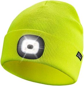 Etsfmoa Unisex Beanie with The Light Gifts for Men Dad Father USB Rechargeable Caps Fluorescent Yellow