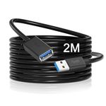 USB 3.0 Extension Cable 2M Long USB A Male to A Female 5Gbps High Speed Data Sync USB Extender Lead Cord Compatible with Printer, Scanner, Camera,USB Disk, Keyboard, Mouse, Hard Drive, PS VR,Black