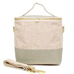 SoYoung Lunch Poche - Insulated Lunch Bag for Work, Travel & Picnic, Aesthetic Design, Linen/Cotton, Machine Washable, Detachable Strap - Cement Colour Block