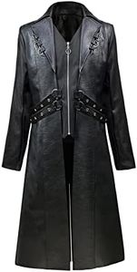 TZMAPU Men's Faux Leather Motorcycle Trench Coat Black Long Punk Jacket (Black，Medium)