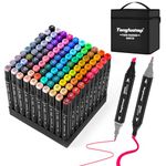 Tongfushop 100 Colored Marker Set, Colouring Pens, Markers, Art Pens for Drawing, Sketching, Anime and Manga Colouring Books Adults, Double Tip Markers with Black Bag and Storage Base