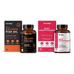 Nirvasa Omega 3 Salmon Fish Oil Capsules (Triple Strength) for Men & Women | 1250mg Salmon Fish Oil, 560mg EPA & 400mg DHA | Supports Healthy Heart, 60 Softgels (Fish Oil + D multivitamin)