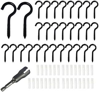 Wexecon 30 Pieces Stainless Steel Screw in Hooks for Hanging,Ceiling Hooks Cup Hook Screw for Hanging Christmas Lights LED Lights Outdoor Christmas Thanksgiving Decorations Indoor(Black,1.96")