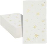 Juvale 50 Pack Gold and White Dinner Napkins with Stars, Decorative Disposable Gold Foil for Baby Shower, Birthday, Holidays (3-Ply, 4 x 8 In)