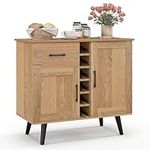 IFANNY Buffet Cabinet with Storage, Liquor Cabinet with 6-Bottle Wine Rack, 1 Drawer and 2 Doors, Wood Buffets & Sideboards, Farmhouse Coffee Bar Table for Kitchen, Dining Living Room, Entryway