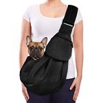 Lukovee Pet Sling, Hand Free Dog Sling Carrier Adjustable Padded Strap Tote Bag Breathable Cotton Shoulder Bag Front Pocket Safety Belt Carrying Small Dog Cat Puppy Machine Washable (Black)