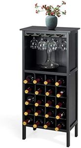 KOMFOTTEU Armario para Vino de Madera, Botellero para 20 Botellas con 4 Filas de Soporte para Copas, Mueble de Almacenamiento de Vino para Cocina, Comedor, Bar, 42 x 25 x 96 cm (Negro)