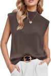 Arach&Cloz Womens Fall Summer 2024 Sweater Vest Business Casual Outfits Work Tank Tops Cashmere Blended Mock Neck Sleeveless Turtleneck Knit Dressy Clothes (Coffee,Medium)