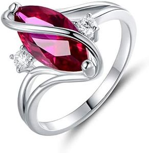 Barzel 18K White Gold Plated Oval Created Ruby Ring With Cubic Zirconia Accents (White Gold Ruby, 7)