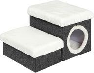Bonlife Cat Bed for Indoor Cats,Cat house with Cat Steps,Foldable Pet Steps with Storage,Folding Pet Ramp for Bed,Pet Ladder,Dark Grey,58x40x32cm