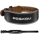 POSKOU Leather Weight Lifting Belt 4'' Padded Lumbar Back Support for Men Women Gym Powerlifting Weightlifting Deadlift Workout Training Squats Exercise Fitness Belt (Size M Fits Waist 27''-32'')