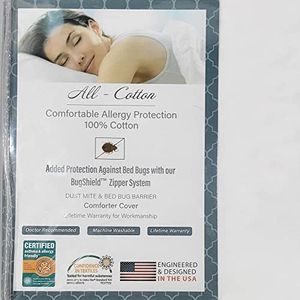 National Allergy Premium 100% Cotton Duvet Comforter Protector - Jumbo King Size - 110" x 96" - White - Breathable 300 Thread Count Hypoallergenic Cover - Zippered Encasement - Bedding Linen