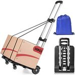 Folding Hand Truck Luggage Cart with 2 Universal Wheels & Oversized Wheels, Heavy Duty 110 lbs Loading Capacity Dolly Trolley - Bungee Cords for Moving, Office and Travel Use (Black) HG603