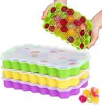 SAMEZONE 37 Grid Honeycomb Shape Food Grade Silicone Stackable Ice Cube Mold For Bar Jelly Chocolate Cocktails Whiskey and Drinks Trays For Freezer Moulds Small Cubes Fridge Tray(Multicolor Pack of 3)