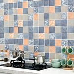 wolpin Wall Sticker Bathroom Wallpaper (45 x 600 cm), Waterproof Kitchen Tiles Pattern, DIY Stove Backsplash, Countertop Self Adhesive Decal, Blue & Orange