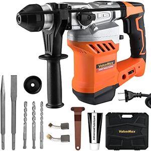 ValueMax Marteau Perforateur Electrique 1600W, Perceuse à Percussion 3 en 1, Poignée Rotative 360°, 3 Forets SDS Plus, Perforation, Perçage et Burinage, Livrée en Mallette et Accessoires