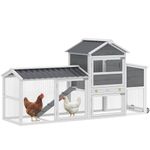 PawHut Chicken Coop with Wheels, 80" L Wooden Chicken Tractor Outdoor Hen House with Ramp, Run, Removable Tray, Nesting Box, Waterproof Poultry Cage for 2-3 Hens, Grey