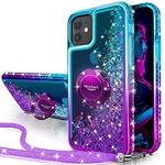 Miss Arts for iPhone 11 Case, [Silverback] Moving Liquid Holographic Sparkly Glitter Case with Kickstand, Bling Diamond Ring Stand Slim Protective Case for Girls Women for iPhone 11 6.1 inch -Purple