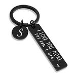 OUMILAN I Love You More Couple Keychain with 26 Initials for Boyfriend Girlfriend Husband Wife Bithday Christmas Valentines Day Gifts, Letter S Black, middle