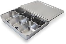 Stainless Steel Seasoning Box with Lid and Holder Tray, 6 Compartments Rectangle Masala Dabba Spice Container, Indian Masala Box Organizer Set for Kitchen Condiment Storage (6 Compartments)