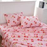 MEISHANG Sheet Set Queen Pink Floral Printed Sheets Ultra Soft 100% Microfiber- 16 Inch Deep Pocket Comfortable Rose Pattern Printed Sheet Set - 4 Pieces Rose Flower Queen