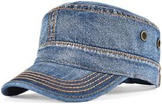 VOBOOM Washed Cotton Military Caps Cadet Army Caps Unique Design Vintage Flat Top Cap (Style3-blue)