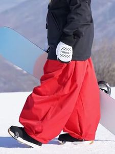 xwxwseui DOOREK Super Baggy Style Snow Pants for Men Women Insulated Ski Pants Unisex 3L Fabric Waterproof Cargo Snow Pants Fashionable Winter Cold Weather Bottoms Red