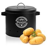 1 Pack Potato, Onion & Garlic Kitchen Storage Canisters, Vintage Vegetable Storage Tins with Lid, Metal Food Canister with Aerating Holes, Farmhouse Counter Pot (Potato Black)