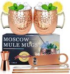 Moscow Mule Copper Mugs - Stainless Steel Mug Copper Cups Set of 2- 18 Ounce Food Safe Hammered Mug Perfect for Cold Drink - MUGS03-2CP (Copper-new)