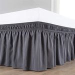 Surwin Solid Color Pleated Bed Valance Sheet Single Double King Size Bed Base Wrap Extra Deep Frilled Fitted Valance Sheet Easy Care Bed Skirt Soft Microfibre Breathable (Dark gray,120x200x38cm)