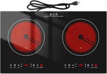 WABK 3600W Electric Hob - 2 Burner Portable Hot Plate with 9 Heat Levels & Digital Touch Control - Built-in or Countertop Infrared Stove with Safety Lock & Timer - Works with All Cookware