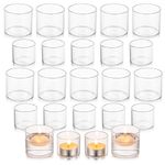 Glasseam Tea Light Candle Holders for Table Centerpiece, Small Clear Glass Votive Candle Holders Set of 24, Cute Mini Floating Tealight Holder for Wedding Centerpieces Birthday Party Decorations