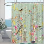 Minicoco Shower Curtain Mould Proof Resistant Wet Room Shower Curtain 100% Polyester Waterproof Bathroom Curtains Floral Shower Curtain Scenery with 12 Hooks, 180 x 180 cm (Butterfly Bird Flower)