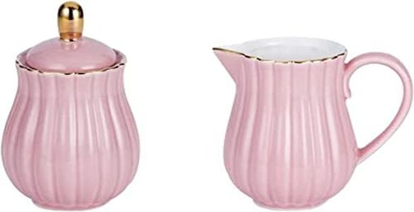 YBK Tech Porcelain Milk jug and Sugar Bowl Set for Coffee Tasting Drinking- Stripe Design (Pink)