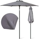 SUNMER 2M Garden Parasol, Sun Shading Umbrella, Easy Open/Close Push Up with Tilt, Water Repellent Polyester, Powder-Coated Steel Frame, UV 30+, Pole Width 32mm - Grey