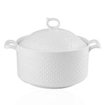 Double Handle Lid Pure White Ceramic BAKOUSTAR Tureen Soup BAKOUSTAR Ceramic Round White Dish Casserole/Clay Pot/Earthen Pot/Ceramic Cookware With White Lid Heat-Resistant For Gift Box (9In) …