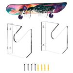 Skateboard Wall Mount Display Rack, Horizontal Skateboard Rack with Hangers for Snowboard, Longboard, Skateboard Storage, Saving Wall Space (Clear, 1-Tier)