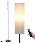 EDISHINE Floor Lamp, Standing Lamp with Wrinkled Linen Lampshade, Floor Lamps for Living Room, Bedroom, 165cm, E27 Socket(9W LED Dimmable Bulb Included), Magnetic Remote Control, Black