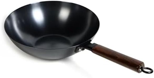 HomeEssentials Heavy Duty Fine Iron Pan with Wood Handle, Frying Wok Pan with Handle, Gas & Induction Compatible/Pre-Seasoned Wok, 100% Pure & Toxin-Free (AM270)