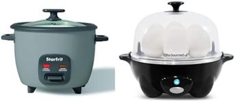 Starfrit Electric Rice Cooker - 10 Cups - Steamer Basket, Measuring Cup & Service Spoon - 400W & Elite Gourmet EGC-007B# Rapid Egg Cooker, 7 Easy-To-Peel, Hard, Medium, Soft Boiled Eggs, Poacher