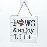 F Dream Paws and Enjoy Life Sign Wall Decor Dog Funny Wooden Home Decor for Pet Lovers Hanging Wall Decorative Sign, 7.87 inches by 7.87 inches